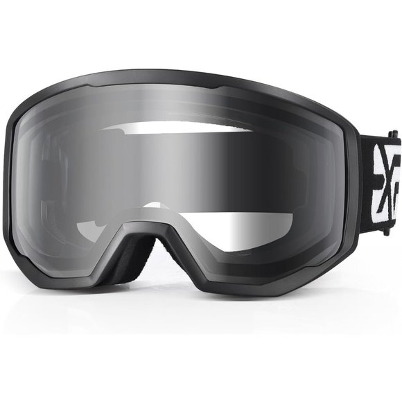 Women OTG Black Frame Clear Anti Fog UV Protection Snowboard Goggles - Picture 1 of 7